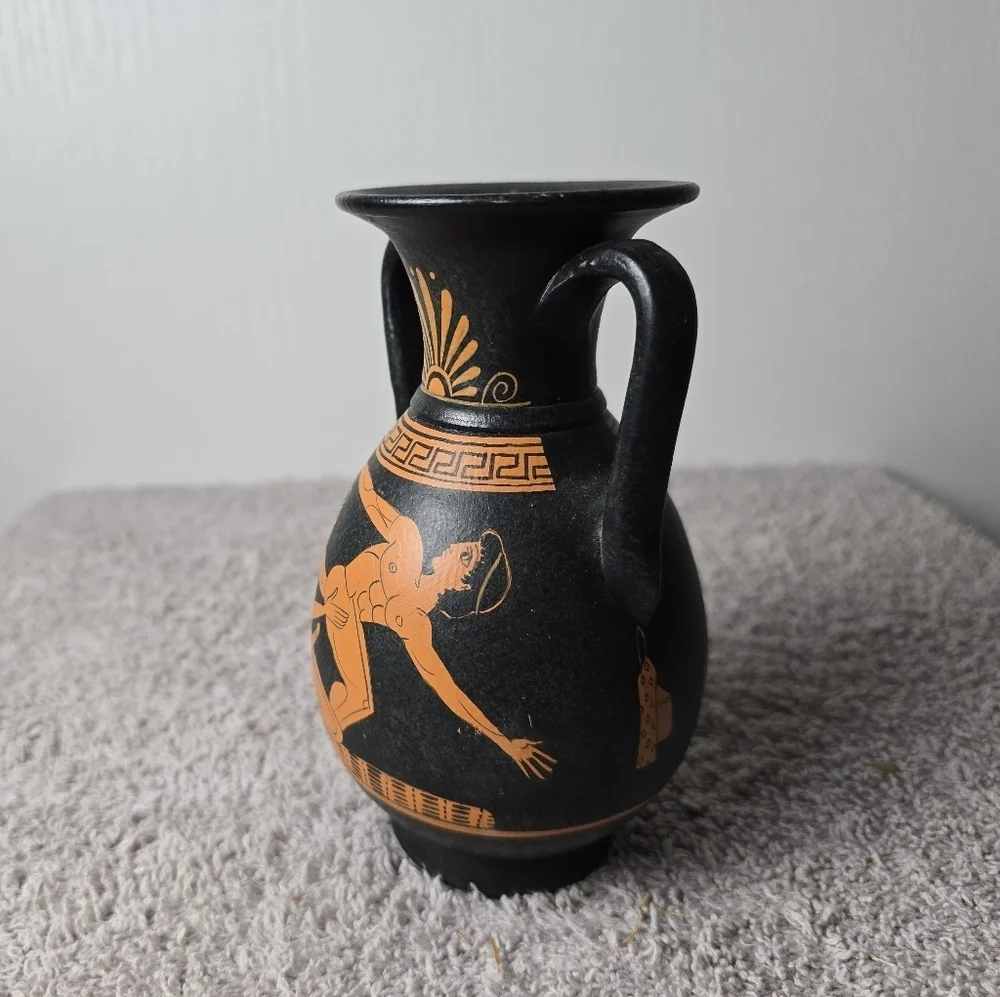 Vintage Greek Black and Orange Vase